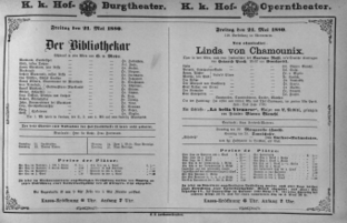 Theaterzettel (Oper und Burgtheater in Wien) 18800521 Seite: 1