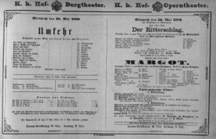 Theaterzettel (Oper und Burgtheater in Wien) 18800526 Seite: 1