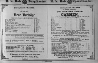 Theaterzettel (Oper und Burgtheater in Wien) 18800528 Seite: 1