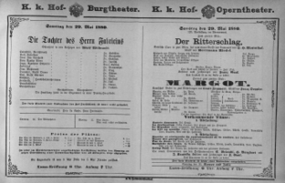 Theaterzettel (Oper und Burgtheater in Wien) 18800529 Seite: 1
