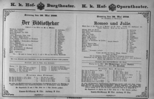 Theaterzettel (Oper und Burgtheater in Wien) 18800530 Seite: 1