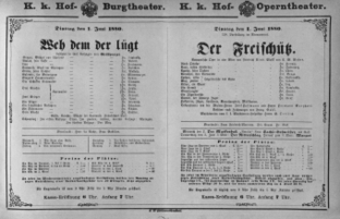 Theaterzettel (Oper und Burgtheater in Wien) 18800601 Seite: 1