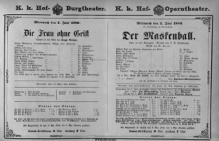 Theaterzettel (Oper und Burgtheater in Wien) 18800602 Seite: 1