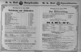 Theaterzettel (Oper und Burgtheater in Wien) 18800606 Seite: 1