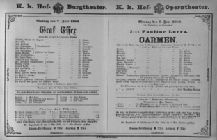 Theaterzettel (Oper und Burgtheater in Wien) 18800607 Seite: 1