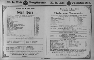 Theaterzettel (Oper und Burgtheater in Wien) 18800608 Seite: 1