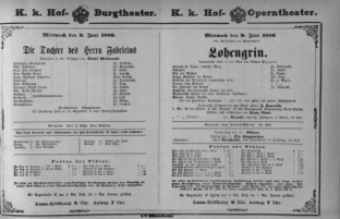 Theaterzettel (Oper und Burgtheater in Wien) 18800609 Seite: 1