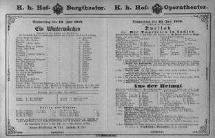 Theaterzettel (Oper und Burgtheater in Wien) 18800610 Seite: 1