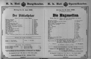 Theaterzettel (Oper und Burgtheater in Wien) 18800611 Seite: 1