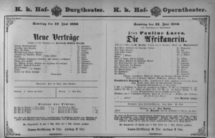 Theaterzettel (Oper und Burgtheater in Wien) 18800612 Seite: 1