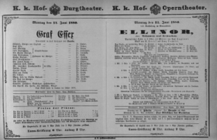 Theaterzettel (Oper und Burgtheater in Wien) 18800614 Seite: 1