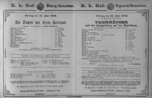 Theaterzettel (Oper und Burgtheater in Wien) 18800615 Seite: 1