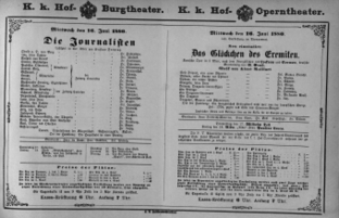 Theaterzettel (Oper und Burgtheater in Wien) 18800616 Seite: 1