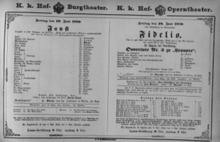 Theaterzettel (Oper und Burgtheater in Wien) 18800618 Seite: 1