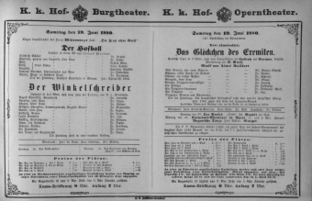 Theaterzettel (Oper und Burgtheater in Wien) 18800619 Seite: 1