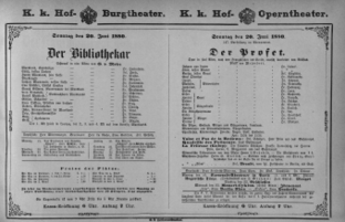 Theaterzettel (Oper und Burgtheater in Wien) 18800620 Seite: 1