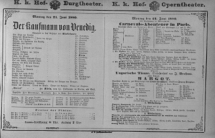 Theaterzettel (Oper und Burgtheater in Wien) 18800621 Seite: 1