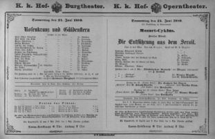 Theaterzettel (Oper und Burgtheater in Wien) 18800624 Seite: 1