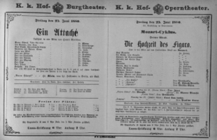 Theaterzettel (Oper und Burgtheater in Wien) 18800625 Seite: 1