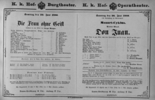 Theaterzettel (Oper und Burgtheater in Wien) 18800626 Seite: 1