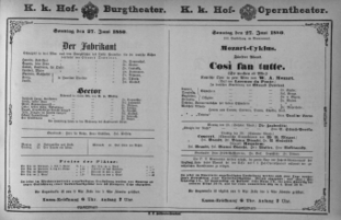 Theaterzettel (Oper und Burgtheater in Wien) 18800627 Seite: 1