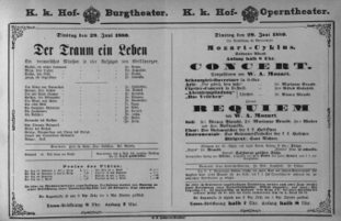 Theaterzettel (Oper und Burgtheater in Wien) 18800629 Seite: 1