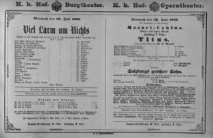 Theaterzettel (Oper und Burgtheater in Wien) 18800630 Seite: 1