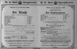 Theaterzettel (Oper und Burgtheater in Wien) 18800904 Seite: 1