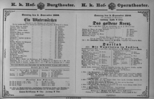 Theaterzettel (Oper und Burgtheater in Wien) 18800905 Seite: 1