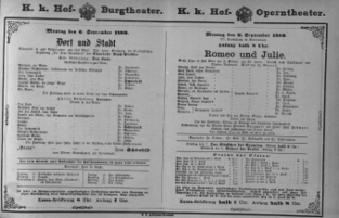 Theaterzettel (Oper und Burgtheater in Wien) 18800906 Seite: 1