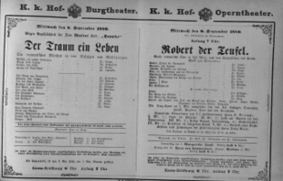 Theaterzettel (Oper und Burgtheater in Wien) 18800908 Seite: 1