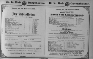 Theaterzettel (Oper und Burgtheater in Wien) 18800910 Seite: 1