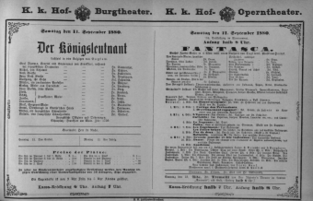 Theaterzettel (Oper und Burgtheater in Wien) 18800911 Seite: 1