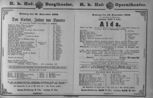 Theaterzettel (Oper und Burgtheater in Wien) 18800912 Seite: 1