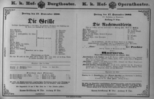 Theaterzettel (Oper und Burgtheater in Wien) 18800917 Seite: 1