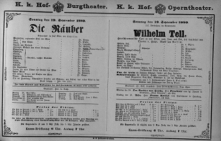 Theaterzettel (Oper und Burgtheater in Wien) 18800919 Seite: 1