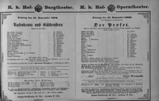 Theaterzettel (Oper und Burgtheater in Wien) 18800921 Seite: 1