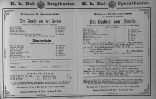 Theaterzettel (Oper und Burgtheater in Wien) 18800924 Seite: 1