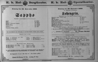 Theaterzettel (Oper und Burgtheater in Wien) 18800926 Seite: 1