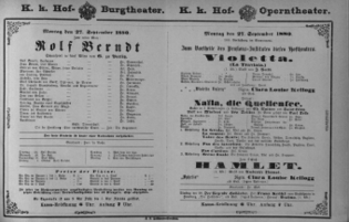 Theaterzettel (Oper und Burgtheater in Wien) 18800927 Seite: 1