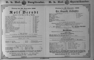 Theaterzettel (Oper und Burgtheater in Wien) 18800928 Seite: 1