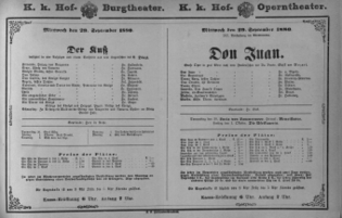 Theaterzettel (Oper und Burgtheater in Wien) 18800929 Seite: 1