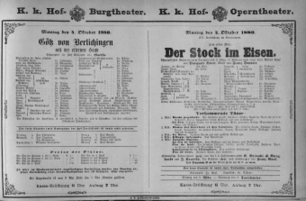 Theaterzettel (Oper und Burgtheater in Wien) 18801004 Seite: 1