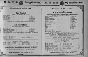 Theaterzettel (Oper und Burgtheater in Wien) 18801006 Seite: 1