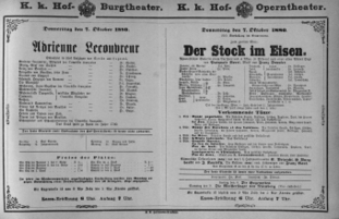 Theaterzettel (Oper und Burgtheater in Wien) 18801007 Seite: 1