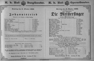 Theaterzettel (Oper und Burgtheater in Wien) 18801009 Seite: 1