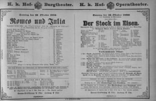 Theaterzettel (Oper und Burgtheater in Wien) 18801010 Seite: 1
