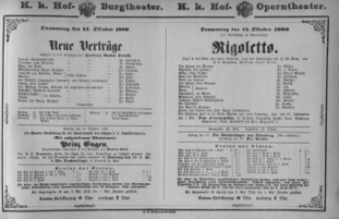 Theaterzettel (Oper und Burgtheater in Wien) 18801014 Seite: 1