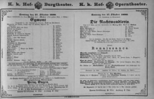 Theaterzettel (Oper und Burgtheater in Wien) 18801017 Seite: 1