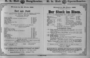 Theaterzettel (Oper und Burgtheater in Wien) 18801020 Seite: 1